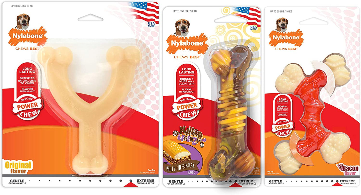 Ultimate Power Chew Dog Toy Bundle for Medium Dogs - 3 Delicious Flavors & Engaging Textures