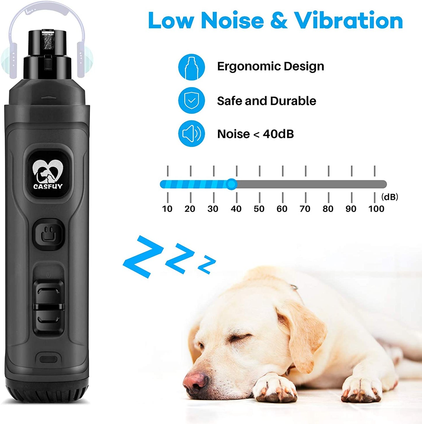Revolutionary Dog Nail Grinder with Dual LED Lights - Powerful 2-Speed Electric Trimmer for Stress-Free Grooming of Dogs and Cats in Stylish Grey