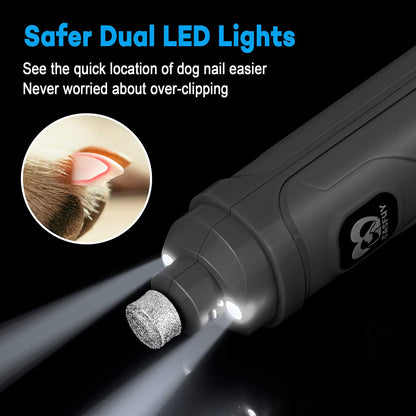 Revolutionary Dog Nail Grinder with Dual LED Lights - Powerful 2-Speed Electric Trimmer for Stress-Free Grooming of Dogs and Cats in Stylish Grey
