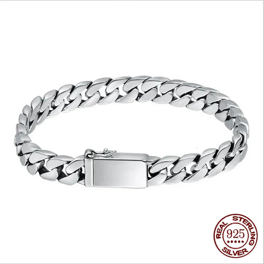 100% S925 Sterling Silver Bracelet 8MM Punk S925 Silver Jewelry Never Fade Men Women Jewelry Gifts