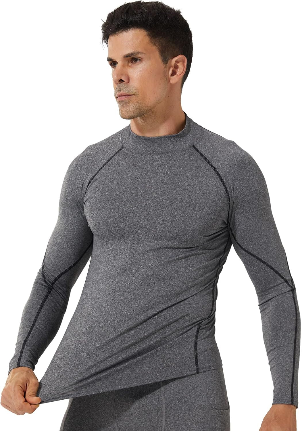 Elevate Your Workout with Our 3 Pack of Men's Mock Turtleneck Compression Shirts - Long Sleeve, Sun Protection, and Cooling Undershirts for Ultimate Comfort