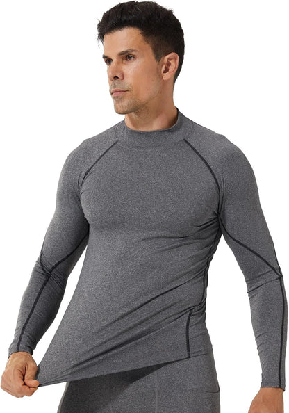 Elevate Your Workout with Our 3 Pack of Men's Mock Turtleneck Compression Shirts - Long Sleeve, Sun Protection, and Cooling Undershirts for Ultimate Comfort