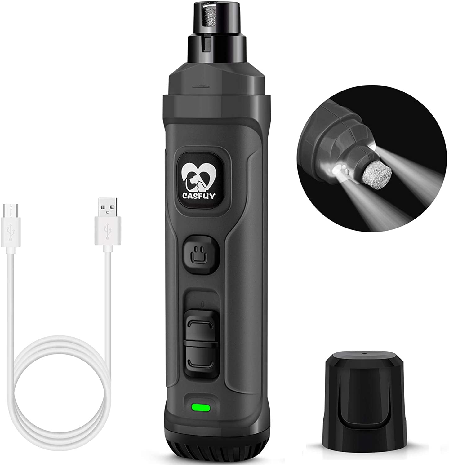 Revolutionary Dog Nail Grinder with Dual LED Lights - Powerful 2-Speed Electric Trimmer for Stress-Free Grooming of Dogs and Cats in Stylish Grey